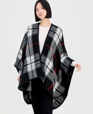 Women's Solid Border Plaid Rounded Edge Wrap