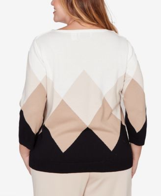 Plus Size Seville Argyle Ribbed Jewel Neck Sweater
