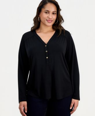 Plus Size V-Neck Long-Sleeve Top