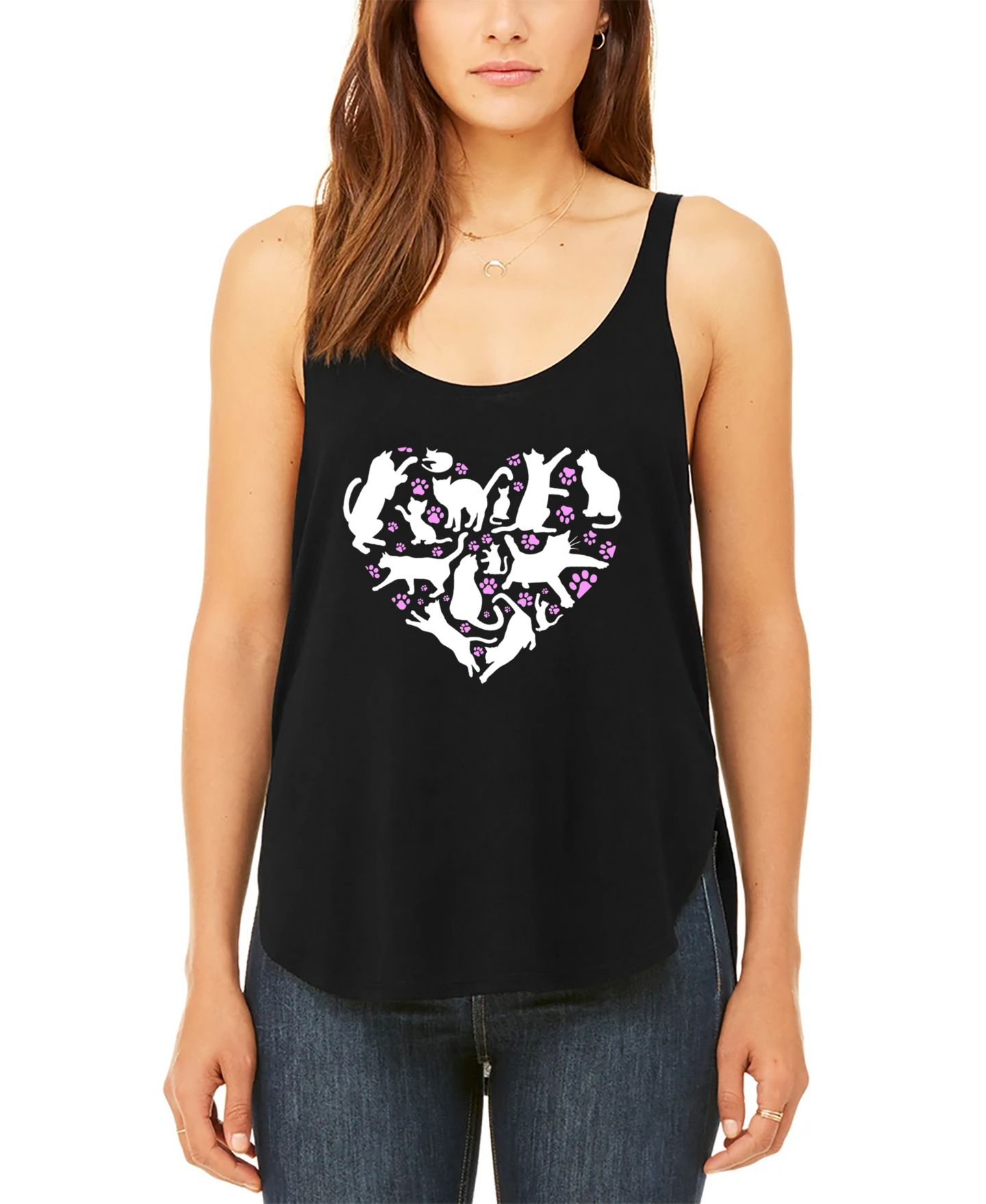 Женский топ LA Pop Art Cat Heart Premium Word Art Flowy, цвет: Чёрный — фото 1