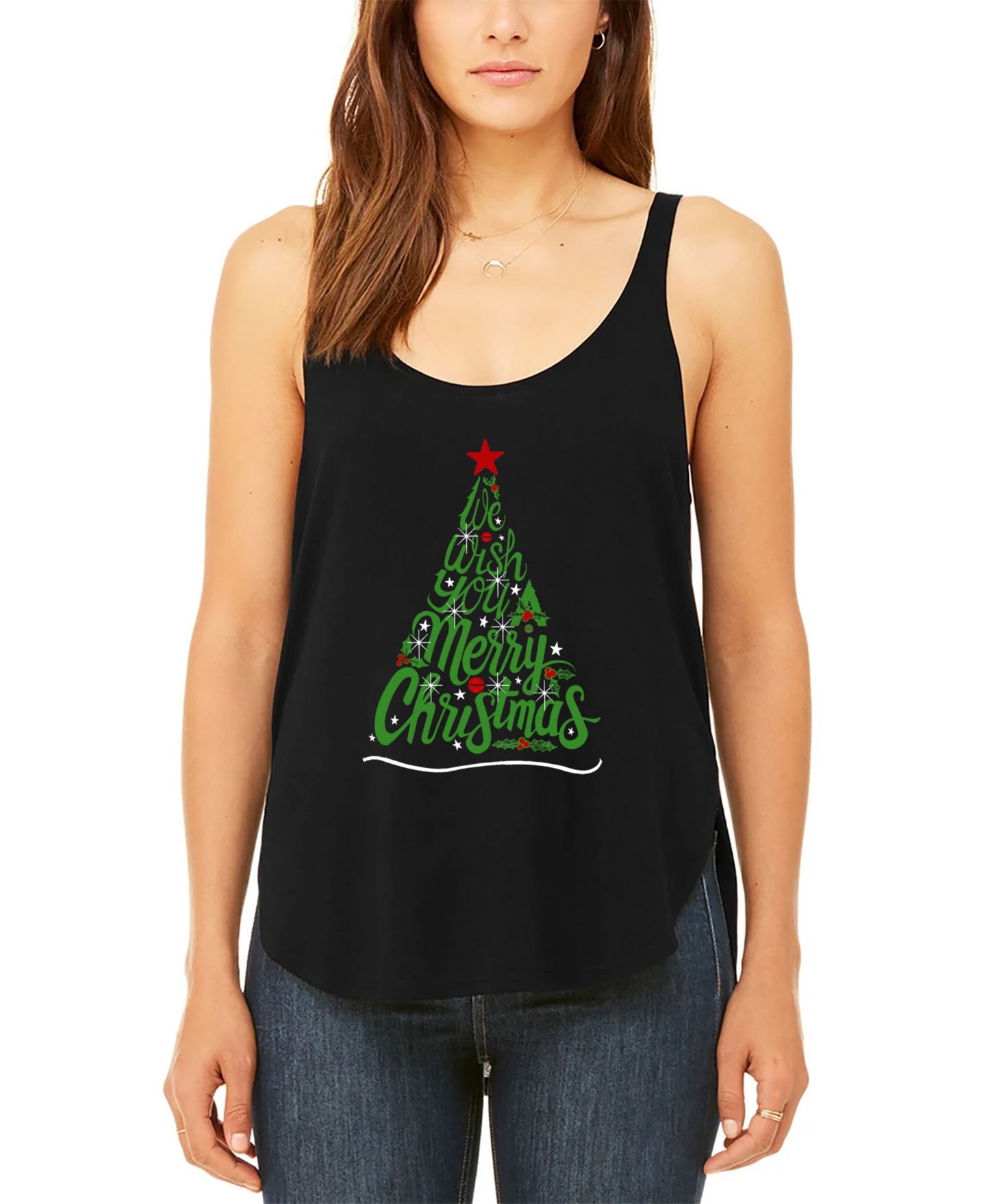 Женский топ LA Pop Art We Wish You A Merry Christmas Premium Word Art Flowy, цвет: Чёрный — фото 1