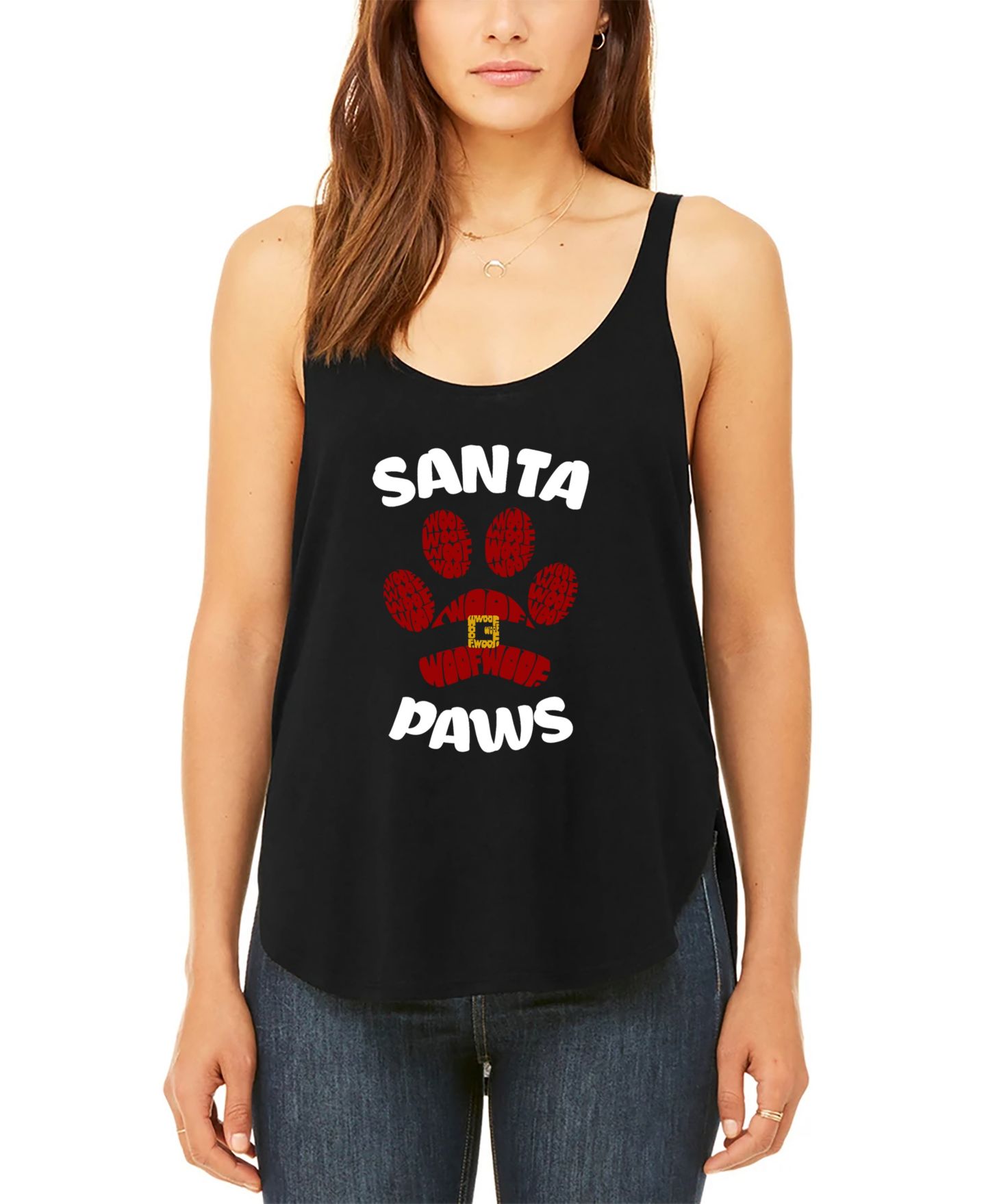 Женский топ LA Pop Art Santa Paws Premium Word Art Flowy, цвет: Чёрный — фото 1