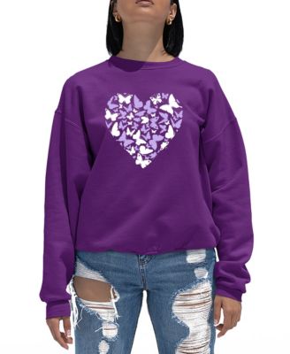 Women's Butterfly Heart Word Art Crew Neck Sweatshirt