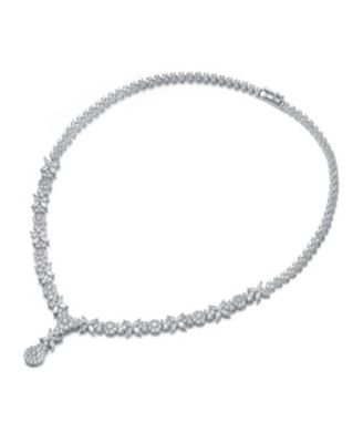 Women Sterling Silver White Gold Plated Cubic Zirconia Drop Necklace