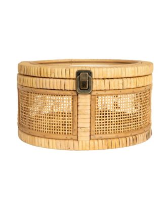 Rattan and Bamboo Nestable Round Storage with Glass Lids, Set of 2