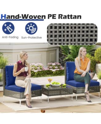 3 Pieces Conversation Chairs with Tempered Glass Coffee Table.