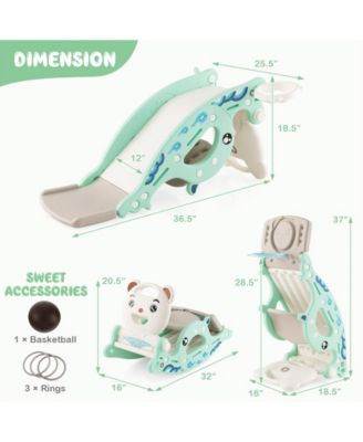 4-in-1 Kids Slide Rocking Horse with Basketball and Ring Toss-Green