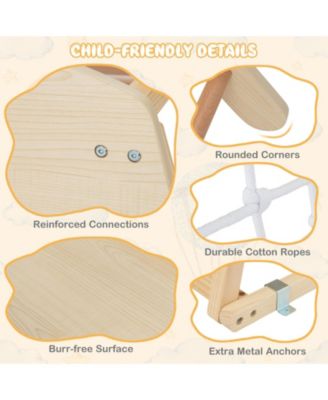 6-in-1 Indoor Jungle Gym Kids Wooden Playground with Monkey Bars-Natural.