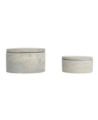 Contemporary Cement Boxes with Lids, Grey, Set of 2