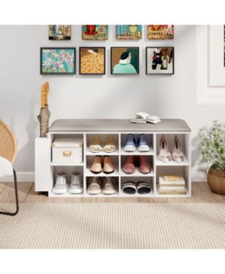 Shoe Storage Bench with Umbrella Holder and Adjustable Shelf