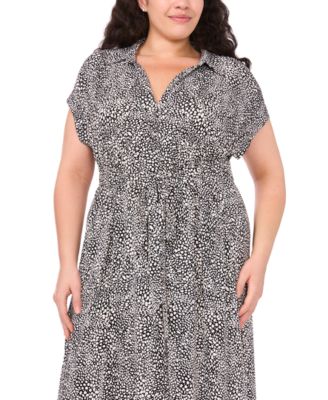 Plus Size Short-Sleeve Printed Midi Shirt Dress