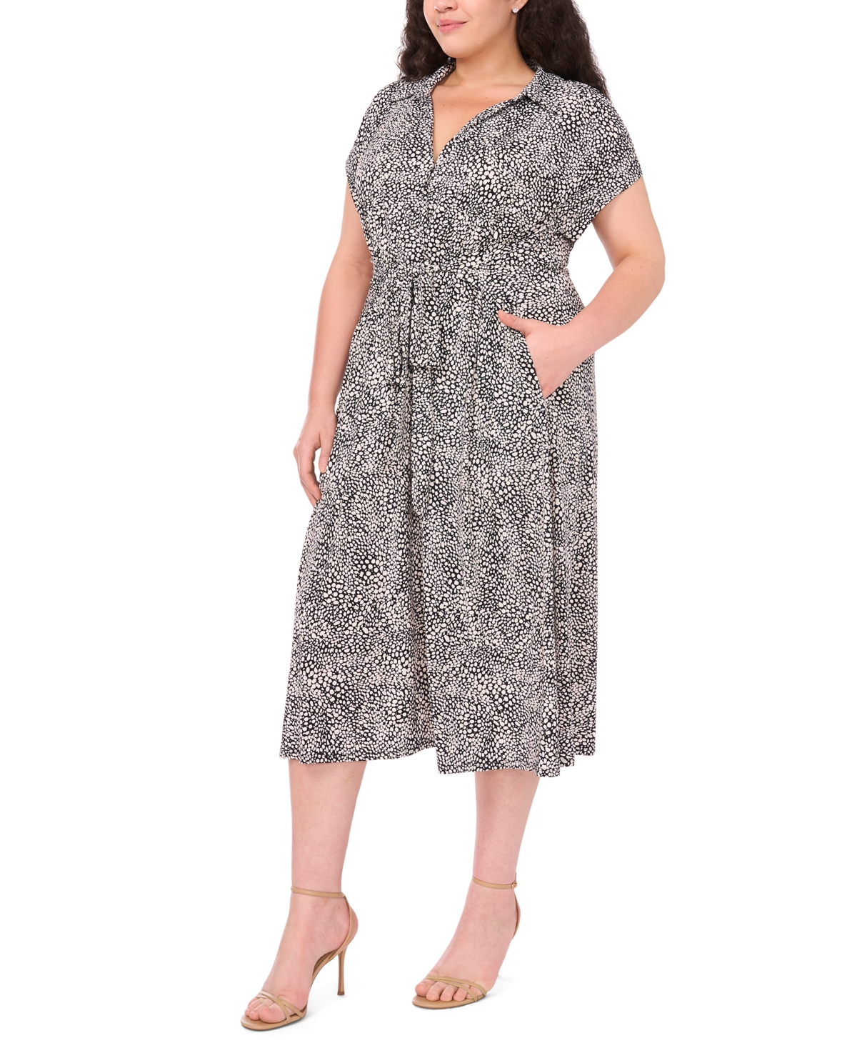 Msk Plus Size Short-Sleeve Printed Midi Shirtdress