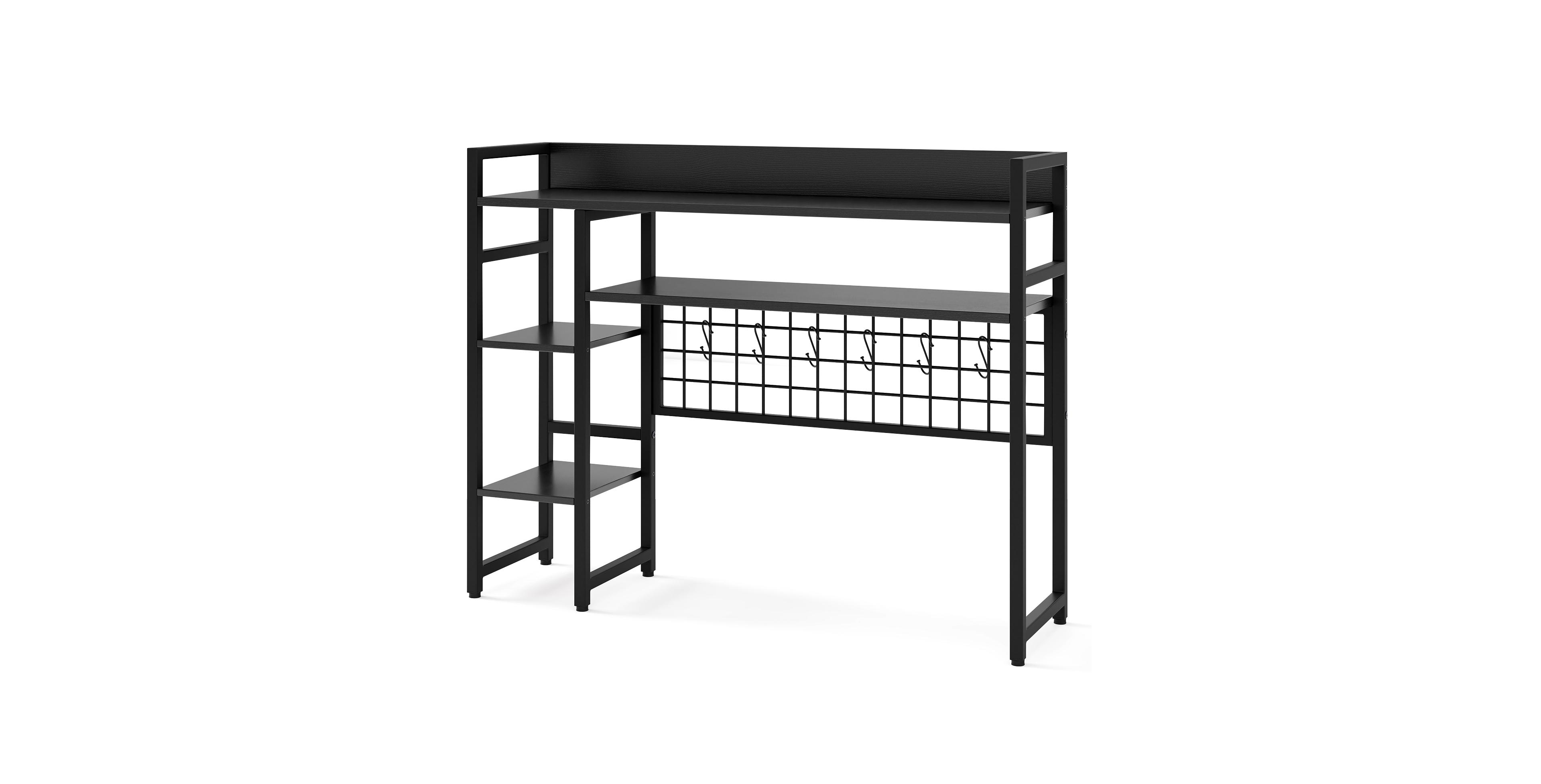 Slickblue Desktop Organizer Rack with 4 Storage Tiers, Grid Wall Panel, and Hanging Hooks For Home Office or Study