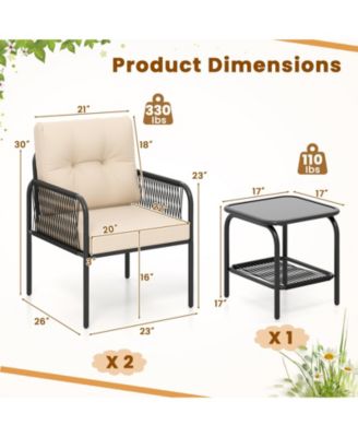 3 Pieces Outdoor Rattan Furniture Conversation Set