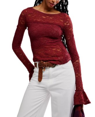 Women's Flared-Sleeve Sheer Lace Top