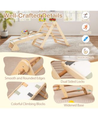 3-in-1 Foldable Pikler Triangle Climbing Set with Ramp – Natural Montessori Toys