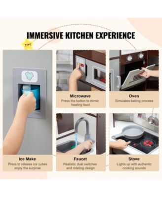 Corner Wooden Play Kitchen, Toy Set with Lights & Sounds, Ice Maker, Oven, Sink, Clock, Microwave, Fridge & Accessories