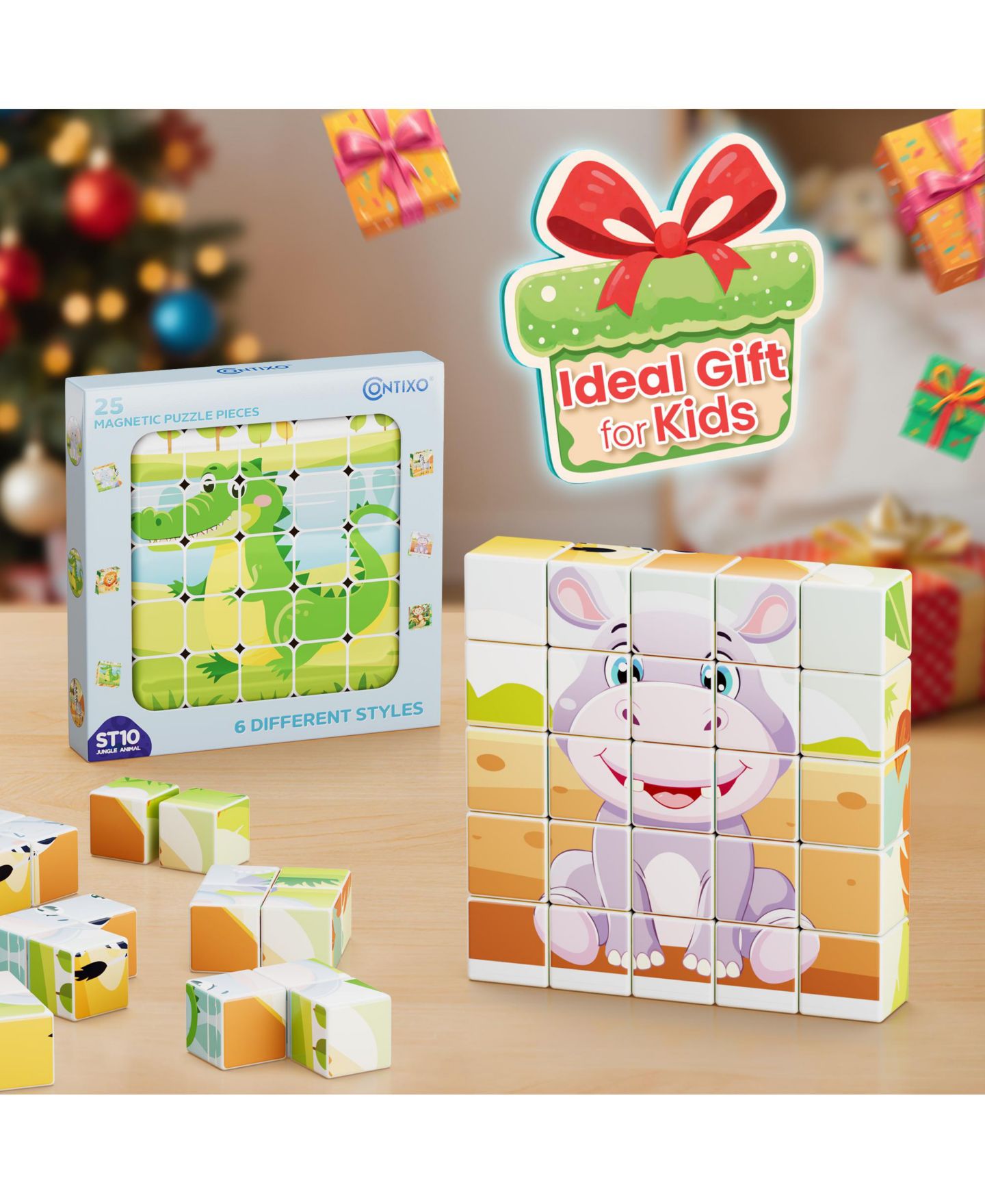 Детские игрушки Contixo ST10 Magnetic Jungle Animal Puzzle Blocks - 25-Piece Stem Learning Toy, 6-in-1 Puzzles for Kids Ages 3+, цвет: Разноцветный — фото 8