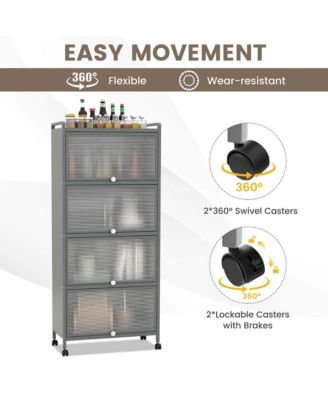 5-Tier Kitchen Baker's Rack Storage Cabinet Mobile Microwave Stand Flip-up Doors