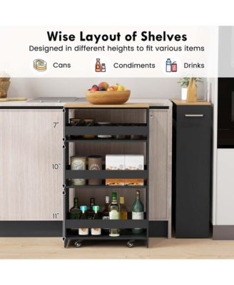 4-Tier Rolling Storage Cart 8" Slim Kitchen Cart on Wheels with Open Shelves