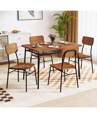 5 PCS Wood Square Kitchen Table & Chair Set with Metal Frame Storage Rack
