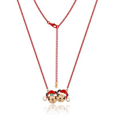 Mickey & Minnie Santa Necklace & Stud Earrings Set, Gold Tone