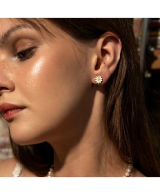 Enamel Daisy Stud Sterling Silver Earrings