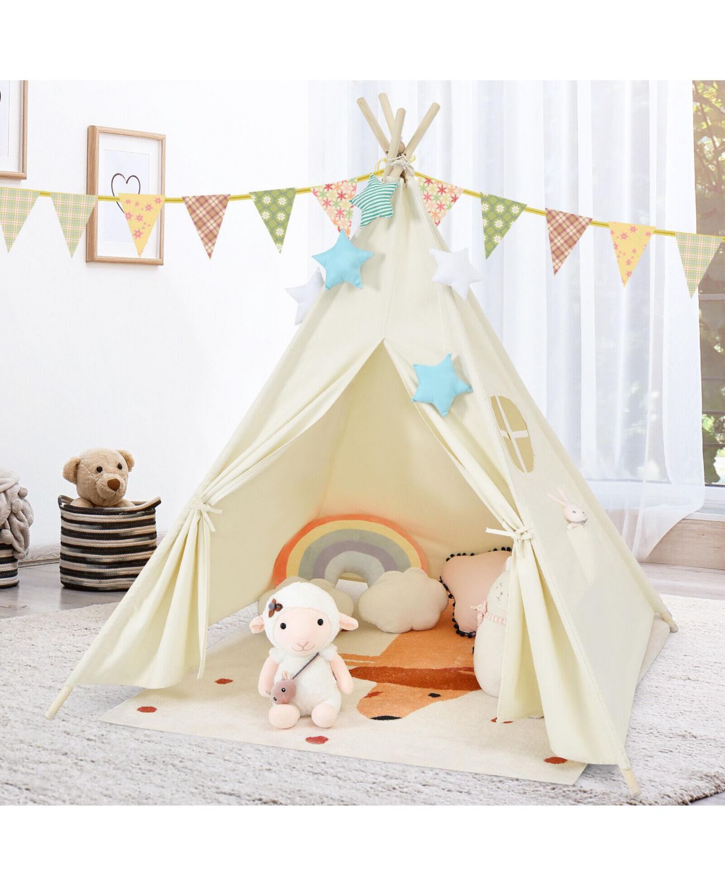 Детская игрушка SKONYON Window Wooden-Pole Play Tent, Ages 3+, цвет: Бежевый / Хаки — фото 7