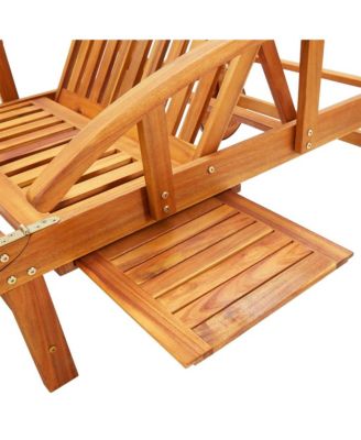 2 pcs with Table and Cushions Solid Wood Acacia Sun Loungers