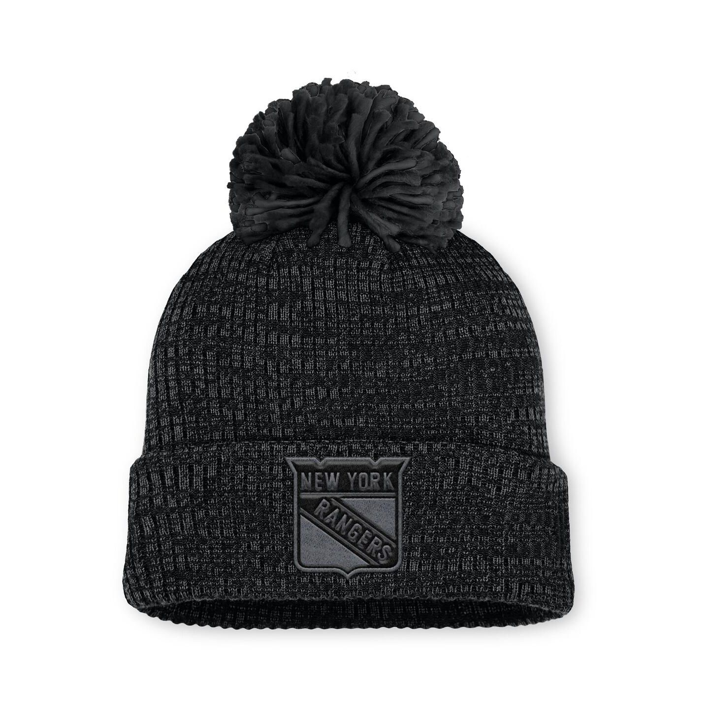 Женская шапка Fanatics Black New York Rangers Authentic Pro Road Cuffed Knit Hat with Pom — фото 1