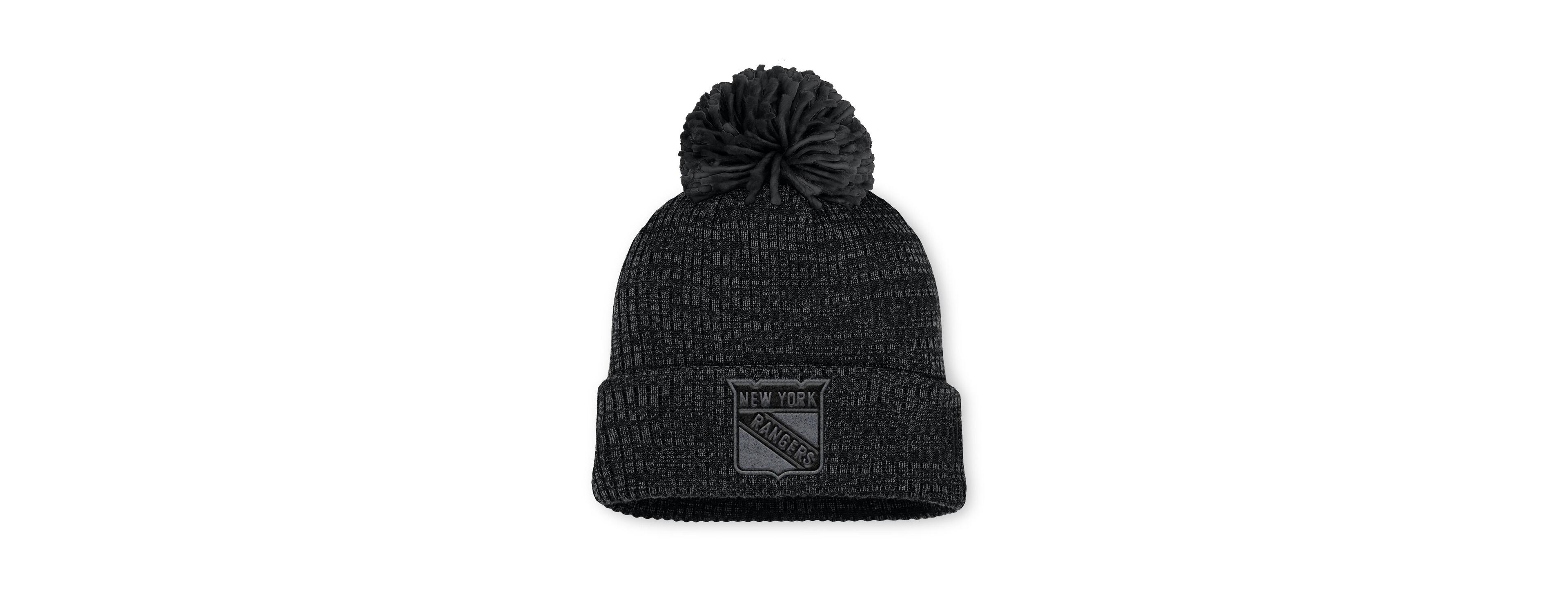 Women's Black New York Rangers Authentic Pro Road Cuffed Knit Hat with Pom