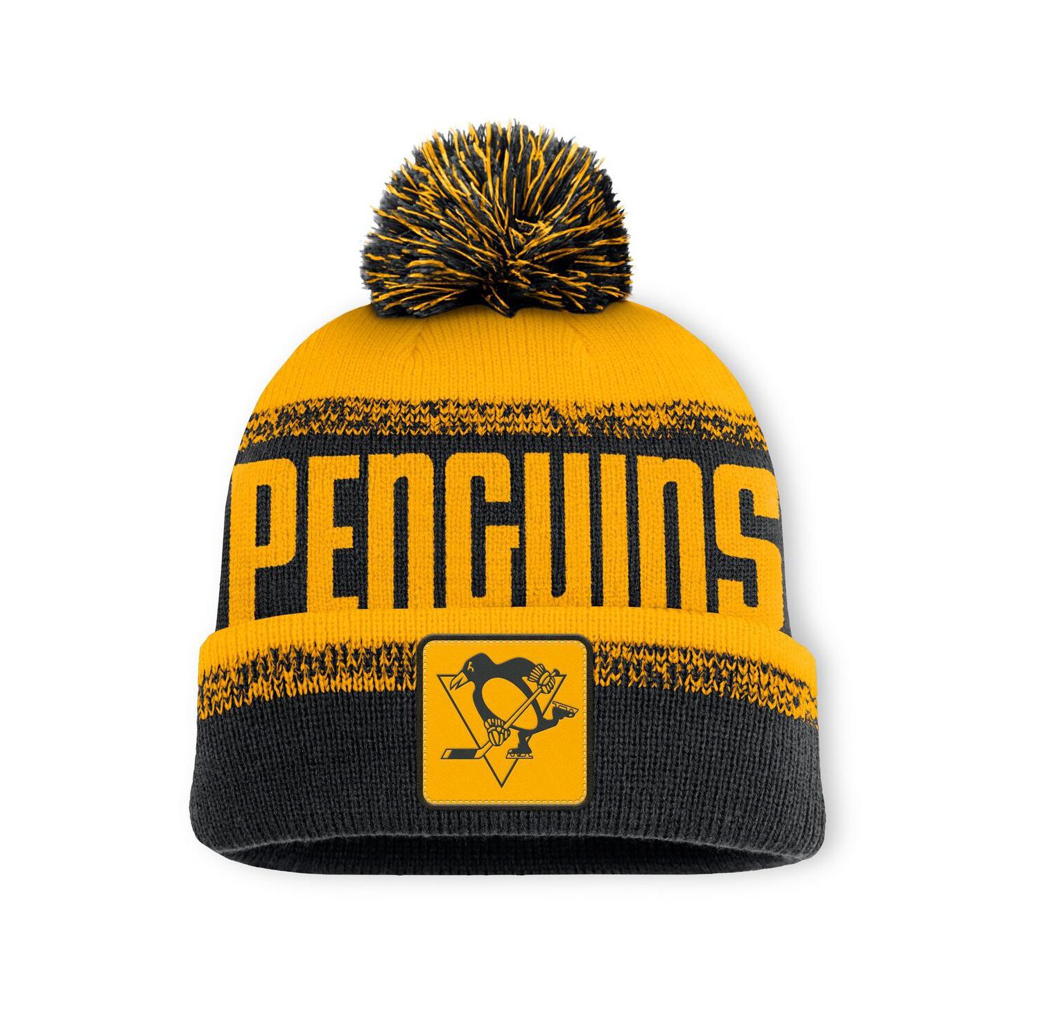 Men's Black/Gold Pittsburgh Penguins Fundamentals Thrive Cuffed Knit Hat with Pom