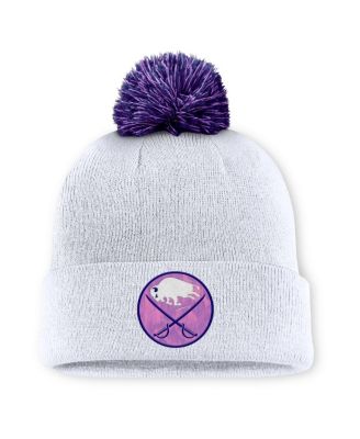 Men's White Buffalo Sabres Authentic Pro Hockey Fights Cancer Cuffed Knit Hat with Pom