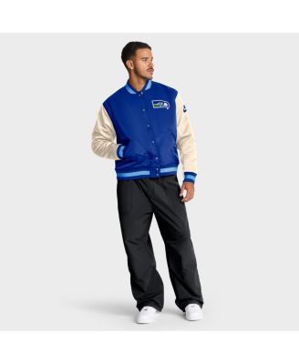 Men's Royal/Cream Seattle Seahawks Rewind Legacy Full-Snap Bomber Jacket