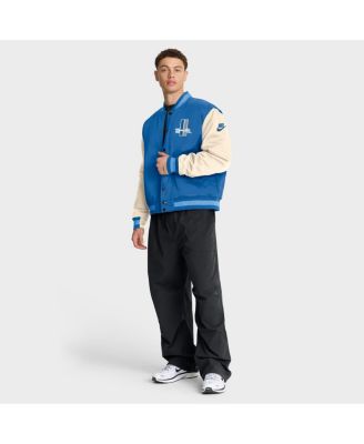 Men's Blue/Cream Detroit Lions Rewind Legacy Full-Snap Bomber Jacket