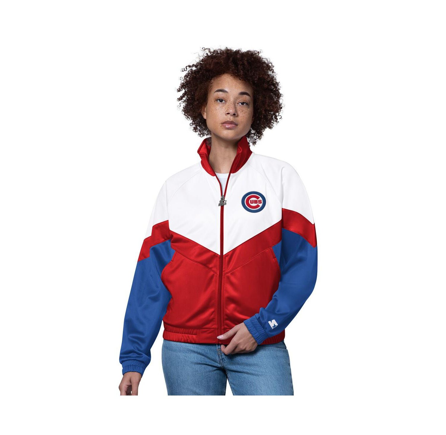 Women's White/Red Chicago Cubs Teamwork Raglan Full-Zip Track Jacket