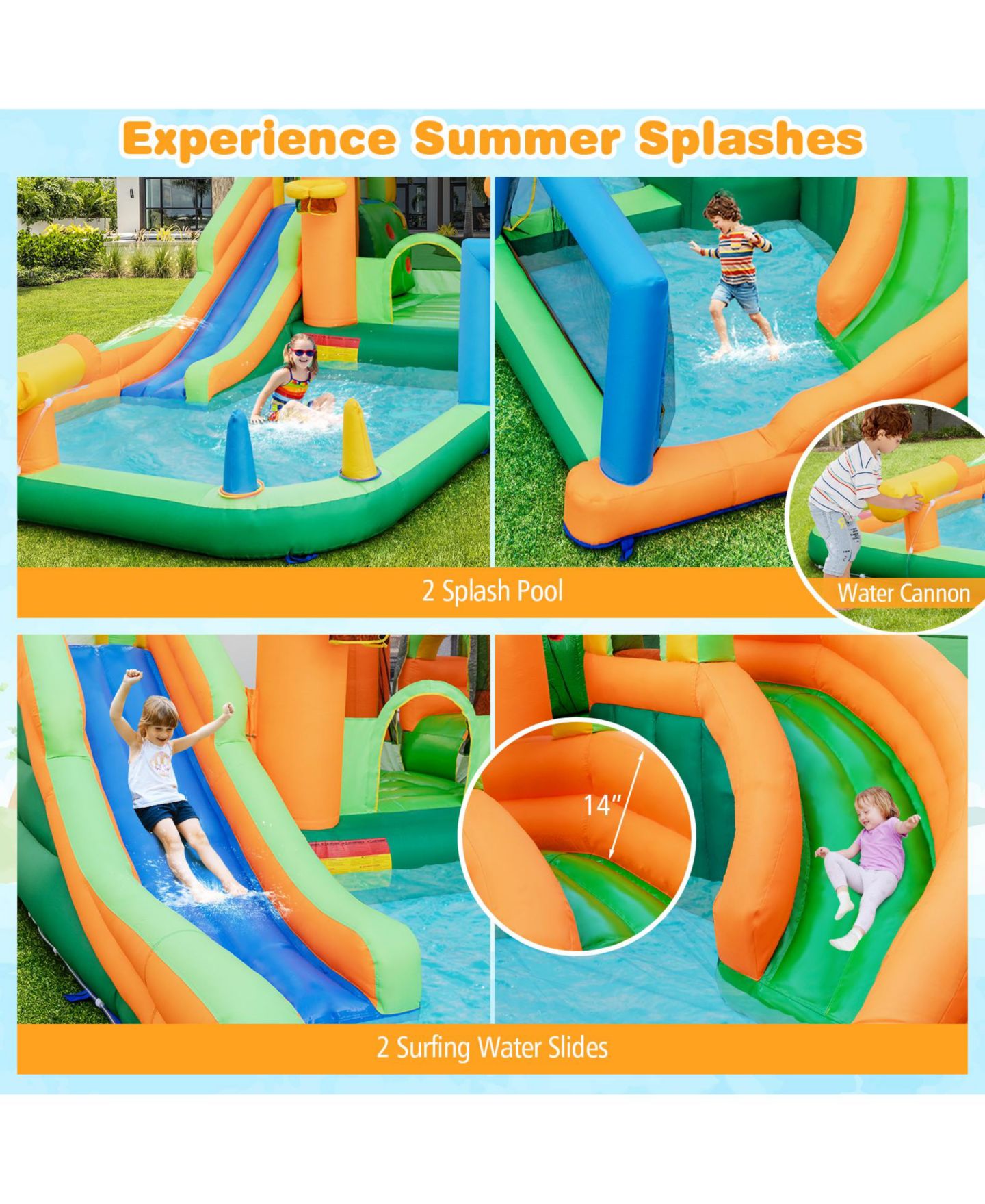 Детские игрушки SKONYON Kids Inflatable Water Slide with Dual Slides and Splash Pool, 186"L x 173"W x 110.5"H, Ages 3+, цвет: Синий — фото 4
