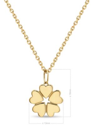 Clover Heart Pendant Necklace – 14K Gold, Adjustable 16–18 in