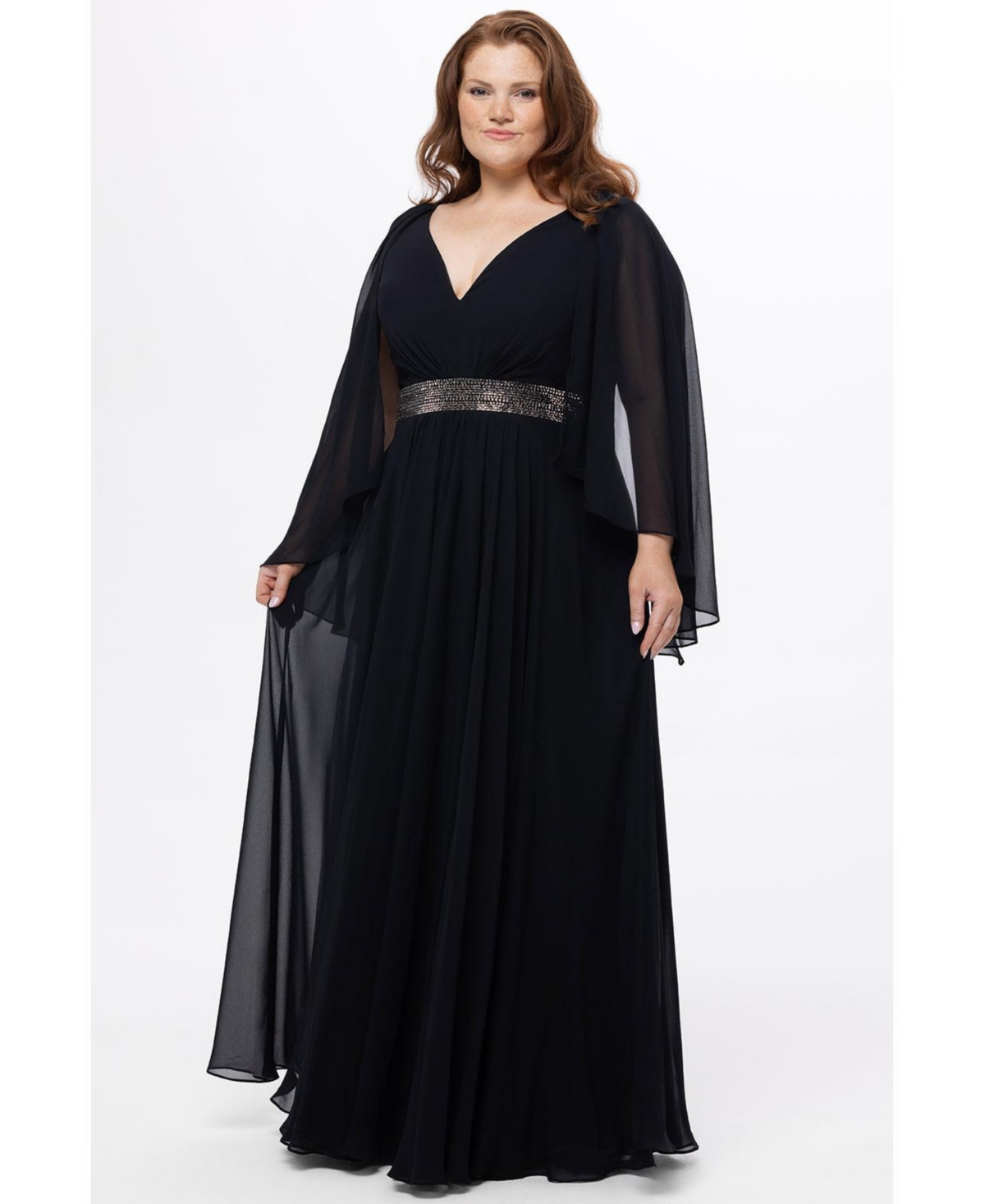 Celebrations by Sydney's Closet Women's Long Cape Sleeve V-Neck Dress