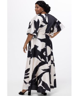 Women's V-Neck Satin Print Maxi Gown