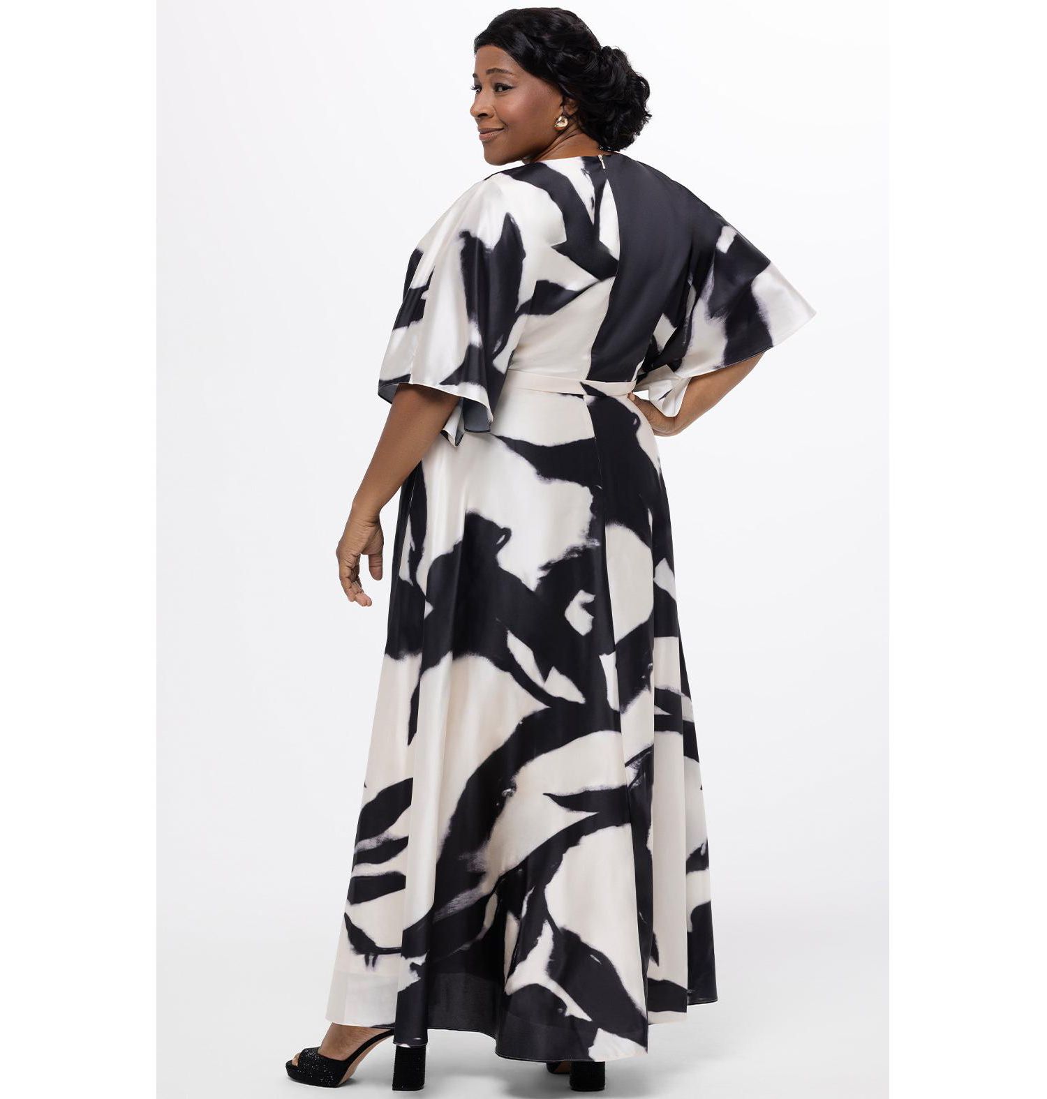 Women's V-Neck Satin Print Maxi Gown