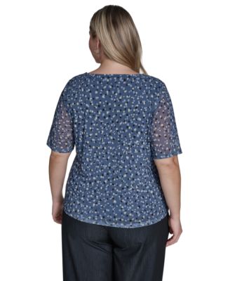 Plus Size Printed Gathered Shoulder Top