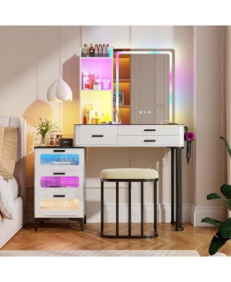 RGB Lighted Vanity Set with Mirror & Wireless Charging Station