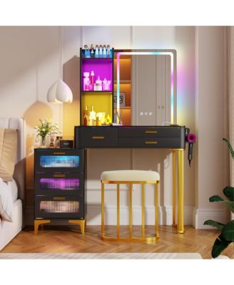 RGB Lighted Vanity Set with Mirror & Wireless Charging Station