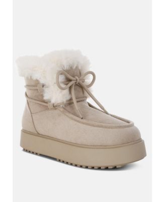 Womens Bunting Faux Fur Collar Flatform Boots