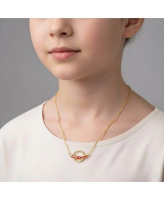 Kids Plated Intertwined Rings & Enamel Heart Necklace