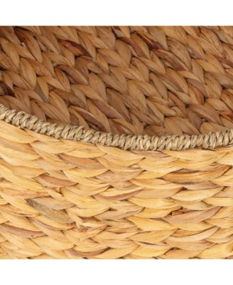 Round Handwoven Water Hyacinth and Seagrass Basket with Handles, Natural