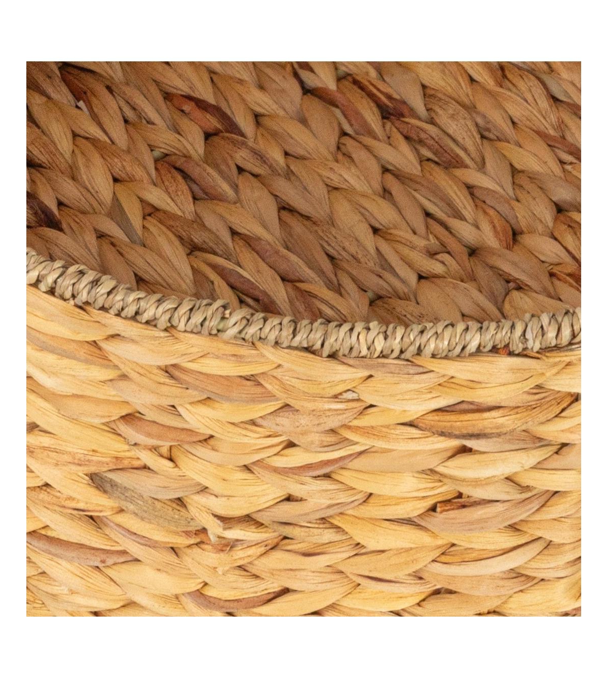 Household Essentials Round Handwoven Water Hyacinth and Seagrass Basket with Handles, Natural