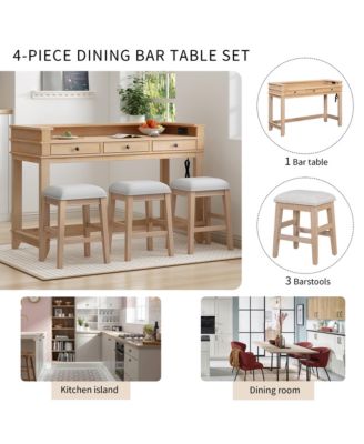 TREXM 4-Piece Retro Dining Set with Kitchen Table 3 Chairs and 3 Storage Drawers
