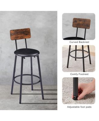 Bar Table Set with 2 Cushioned Backrest Stools, 23.62'' W x 23.62'' D x 35.43'' H